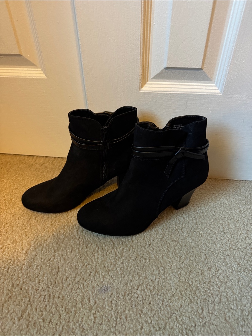 Classic Black Suede Ankle Booties with Side Zip and Wrap Detail